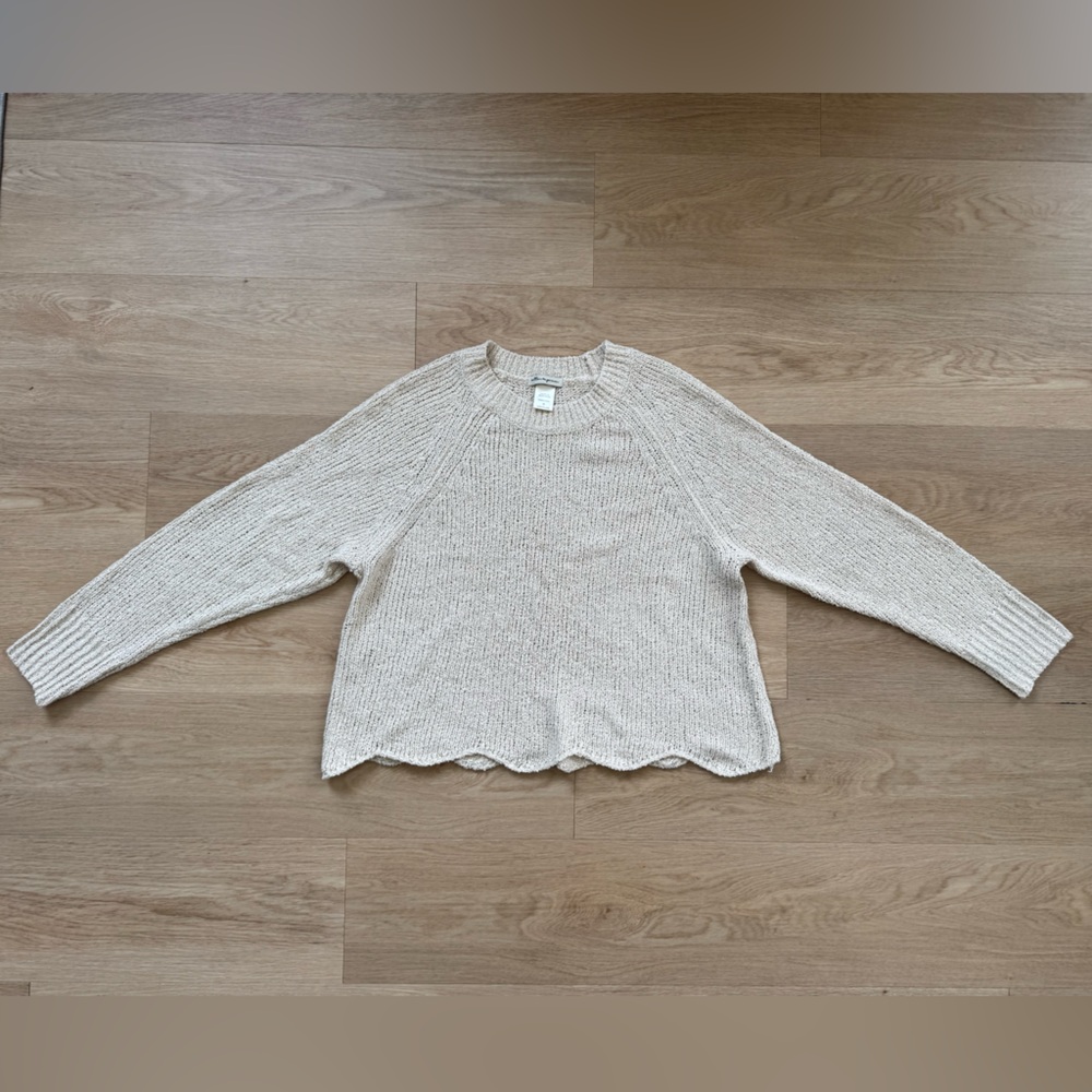Cotton Emporium Cream Scalloped Hem Knit Pullover